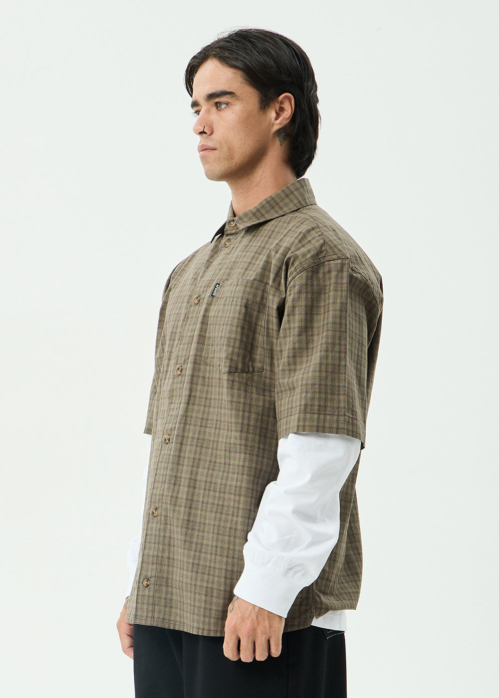 AFENDS Mens Shadow - Short Sleeve Shirt - Stone Check