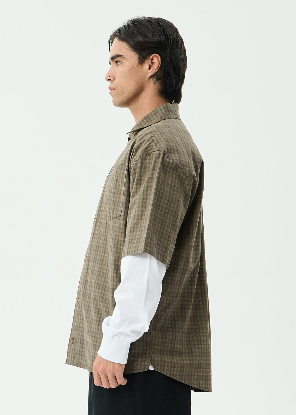 AFENDS Mens Shadow - Short Sleeve Shirt - Stone Check