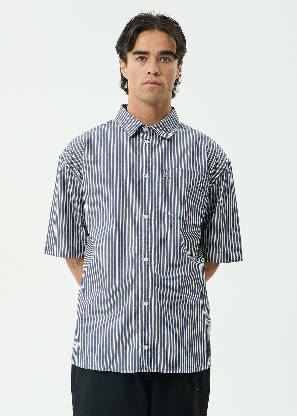 AFENDS Mens Delta - Short Sleeve Shirt - Navy Stripe