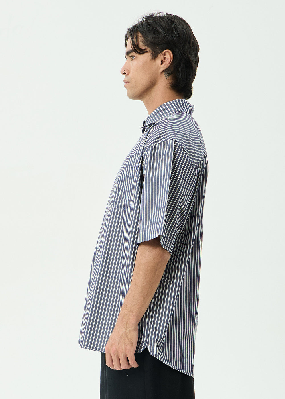 AFENDS Mens Delta - Short Sleeve Shirt - Navy Stripe