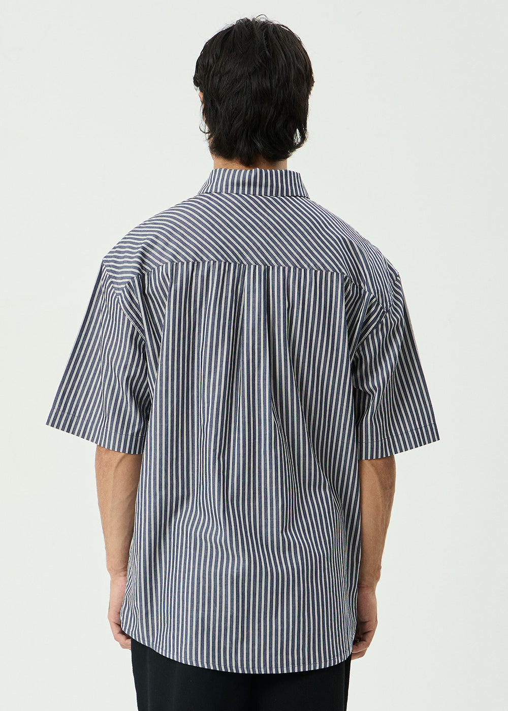 AFENDS Mens Delta - Short Sleeve Shirt - Navy Stripe
