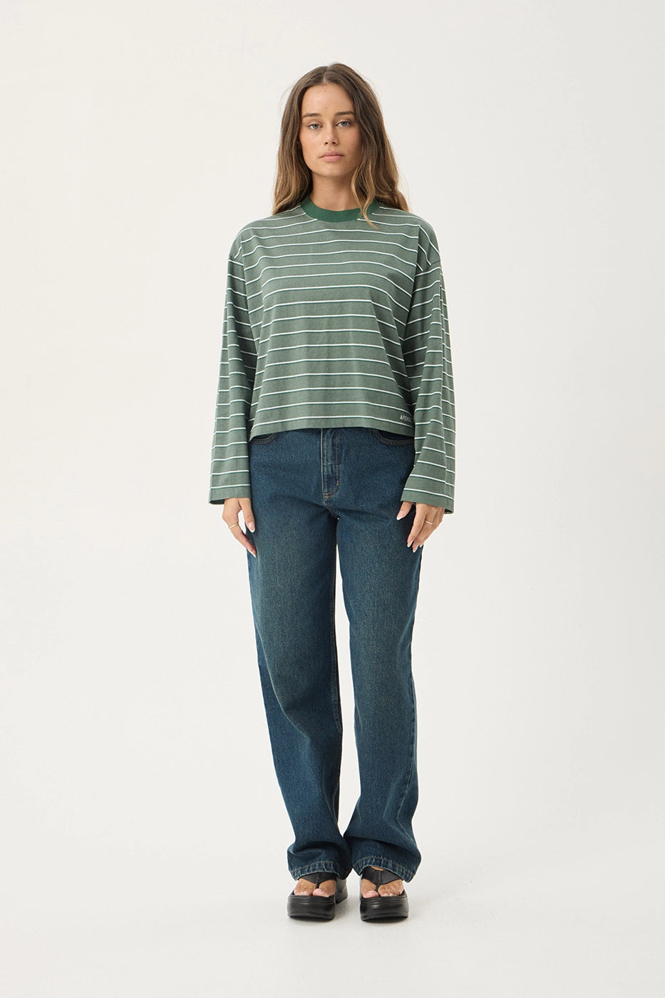 AFENDS Womens Altitude - Long Sleeve Tee - Pine Stripe