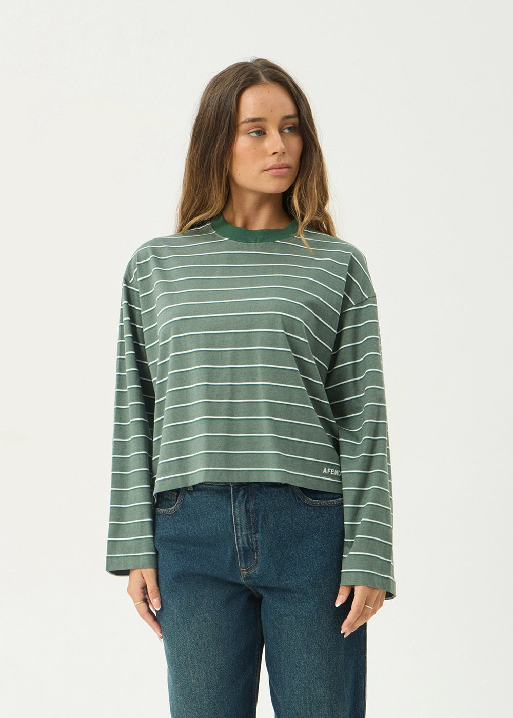 AFENDS Womens Altitude - Long Sleeve Tee - Pine Stripe
