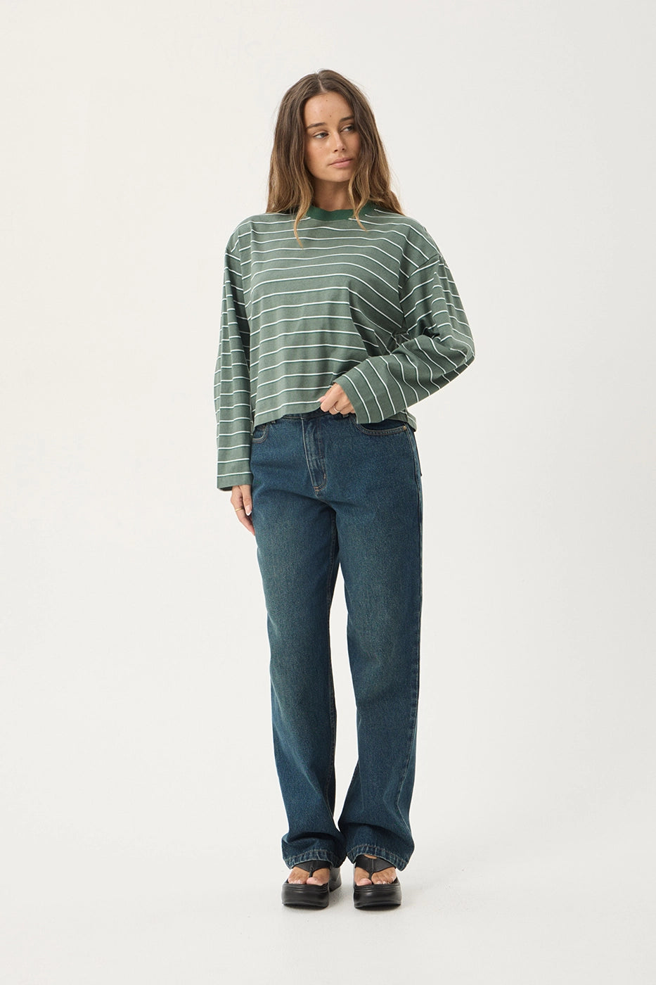 AFENDS Womens Altitude - Long Sleeve Tee - Pine Stripe