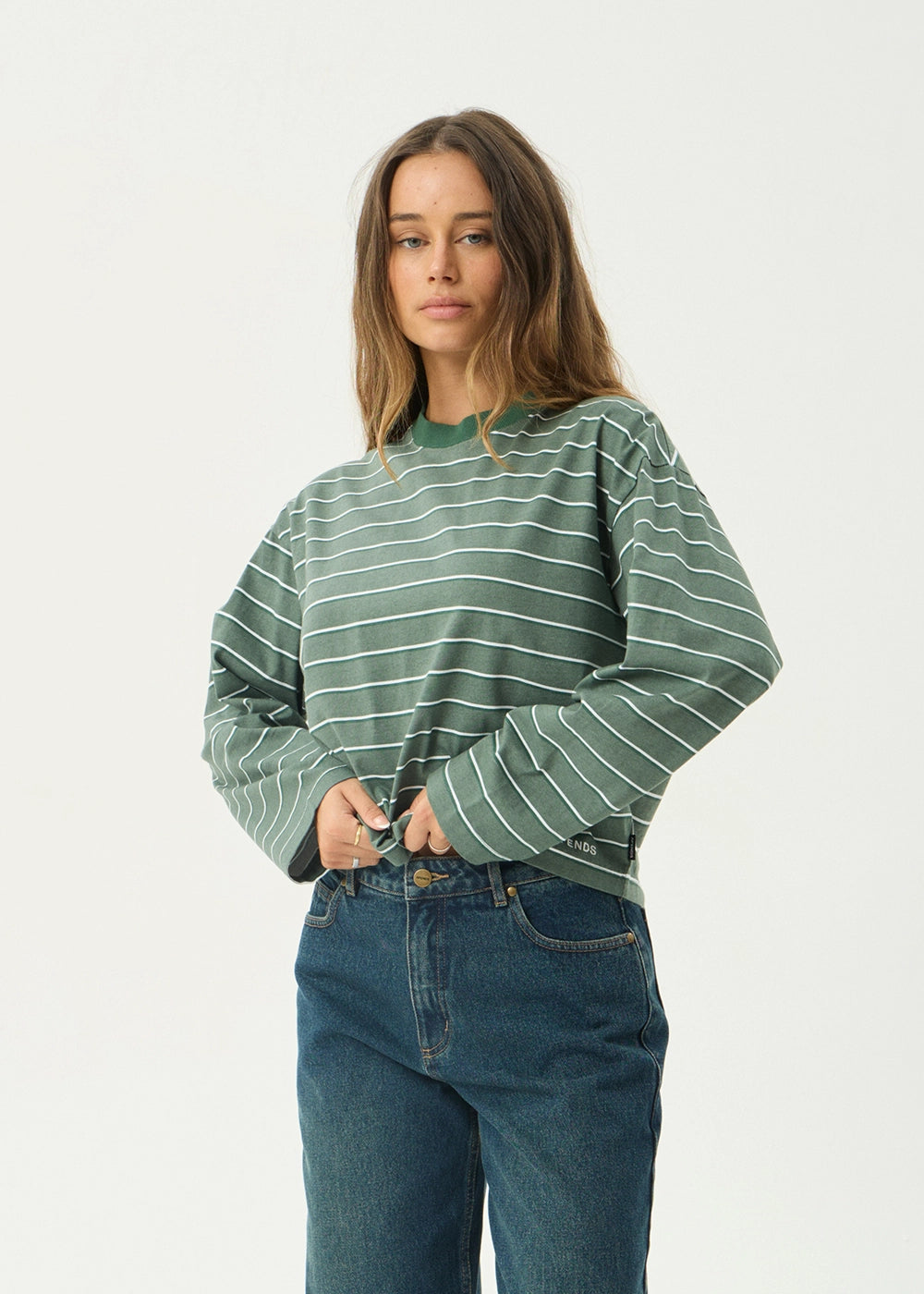 AFENDS Womens Altitude - Long Sleeve Tee - Pine Stripe