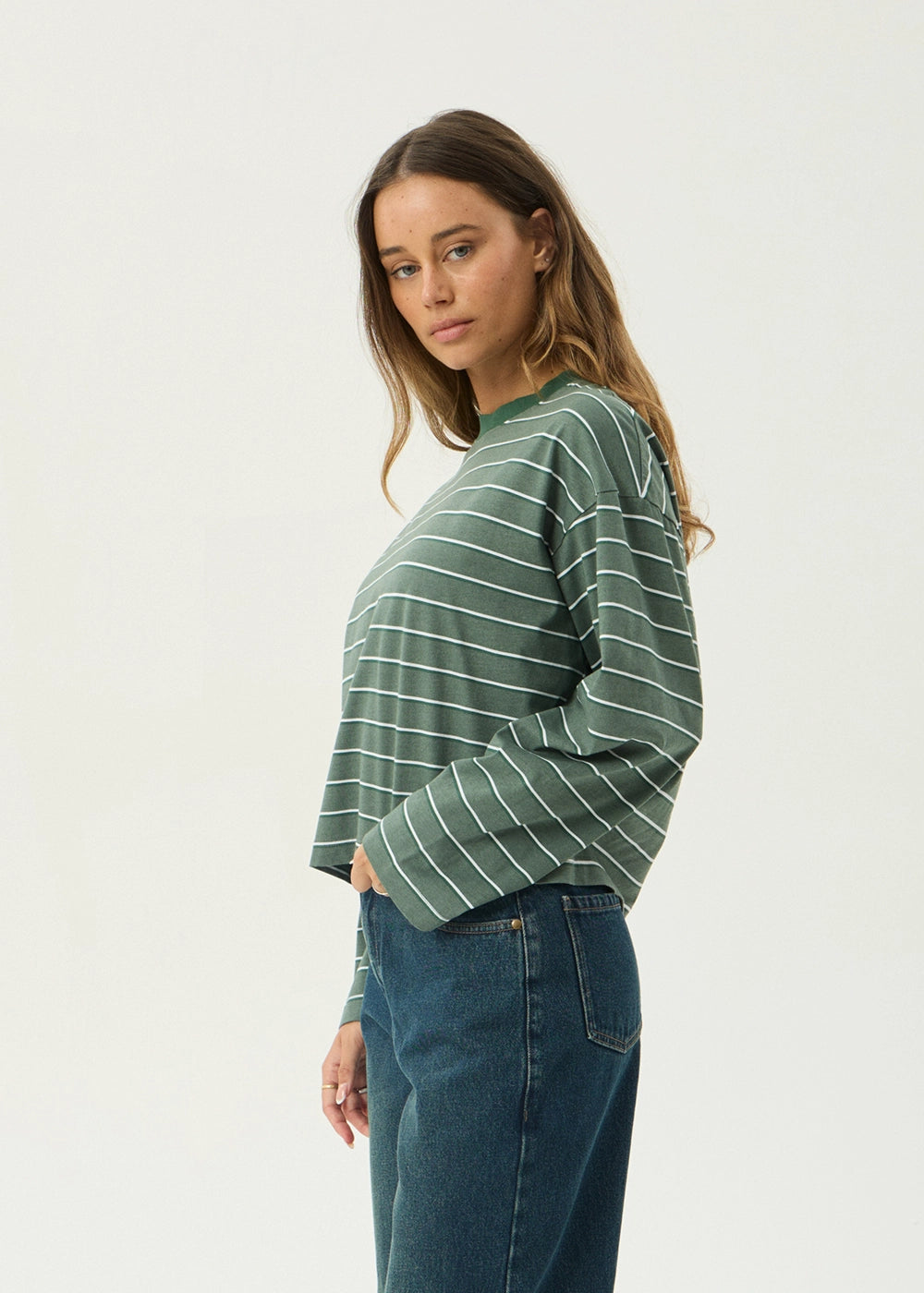 AFENDS Womens Altitude - Long Sleeve Tee - Pine Stripe