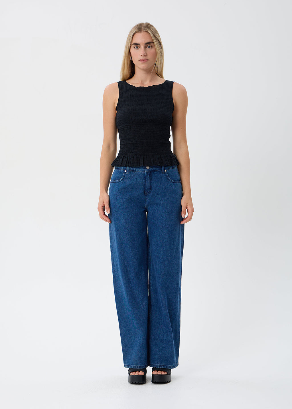 AFENDS Cedar - Seersucker Sleeveless Top - Black