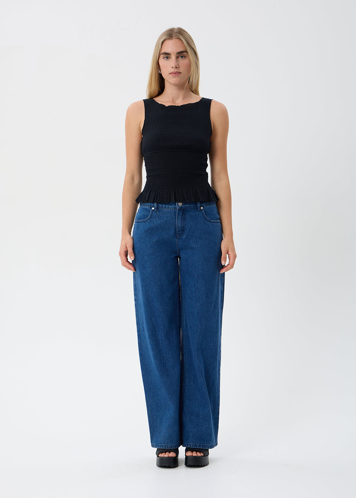 AFENDS Cedar - Seersucker Sleeveless Top - Black