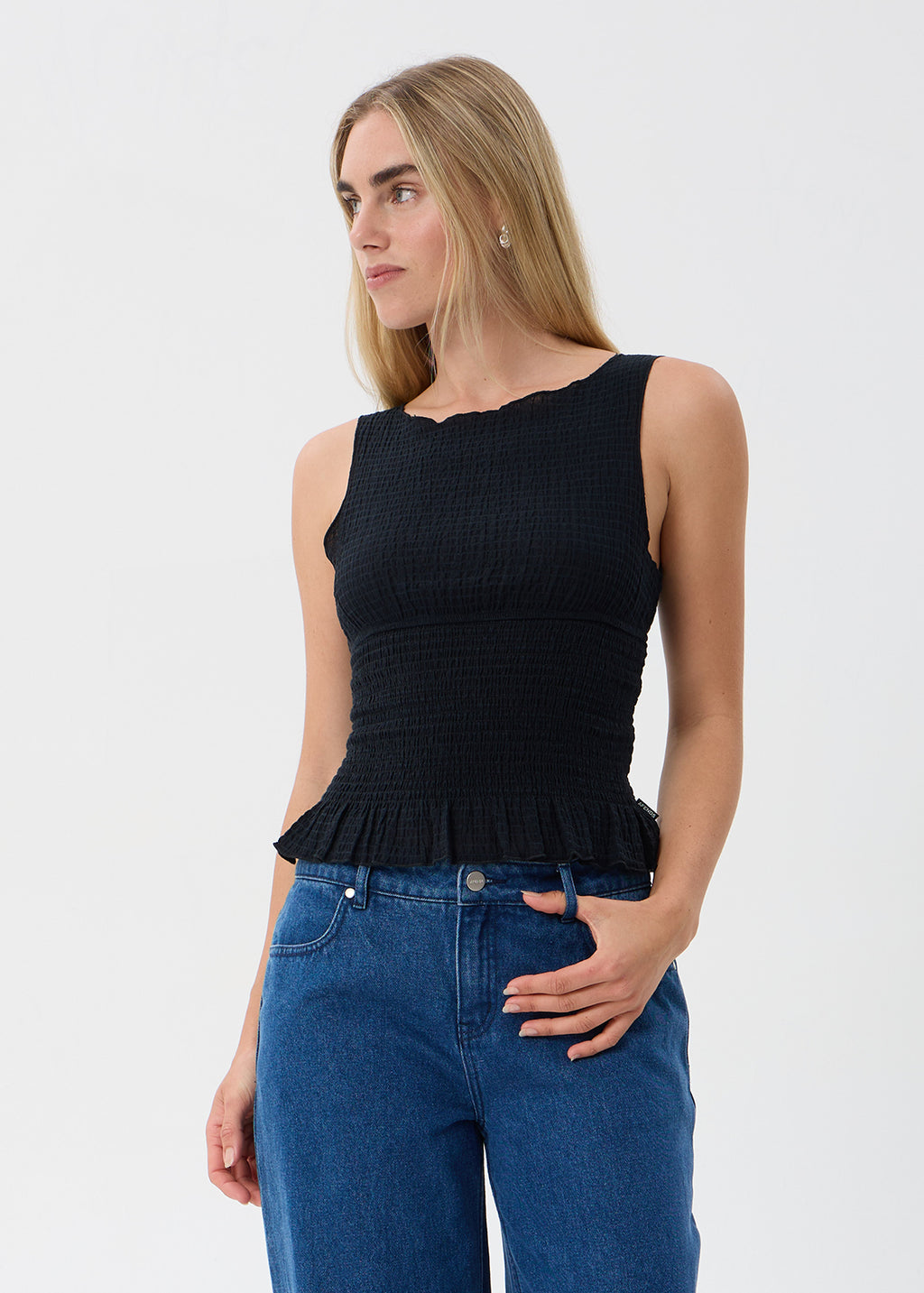 AFENDS Cedar - Seersucker Sleeveless Top - Black