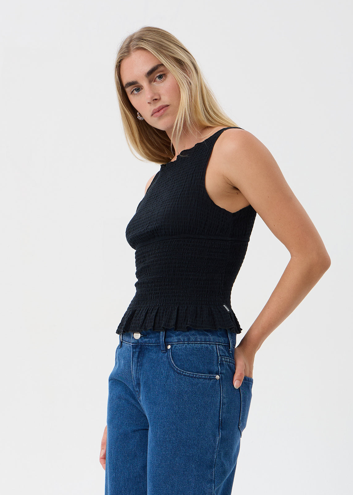 AFENDS Cedar - Seersucker Sleeveless Top - Black