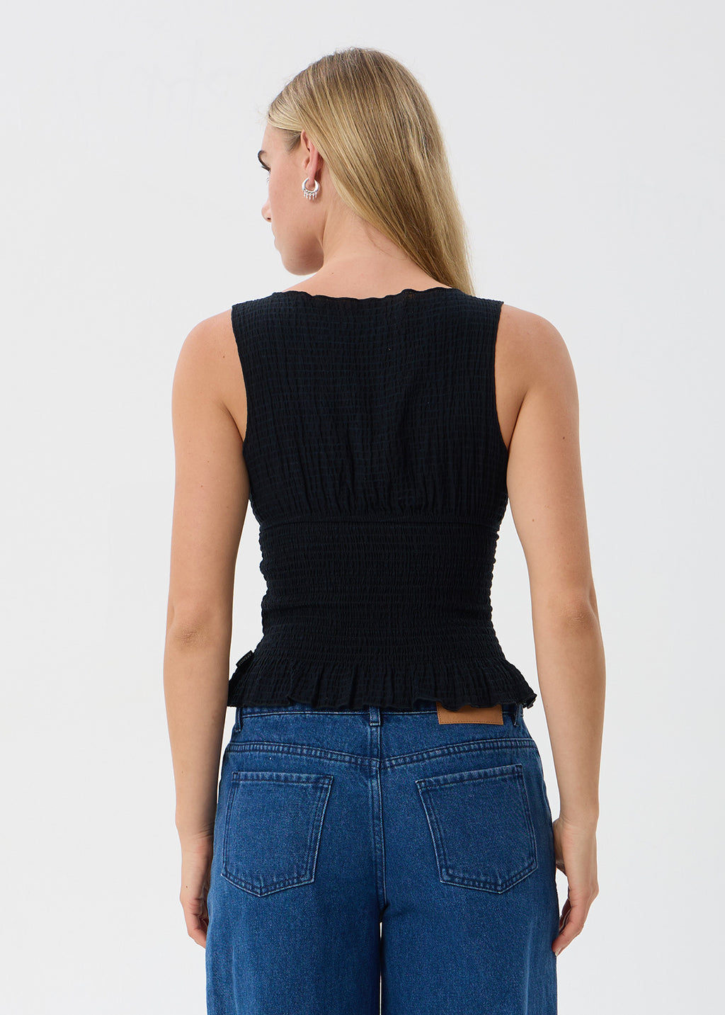 AFENDS Cedar - Seersucker Sleeveless Top - Black