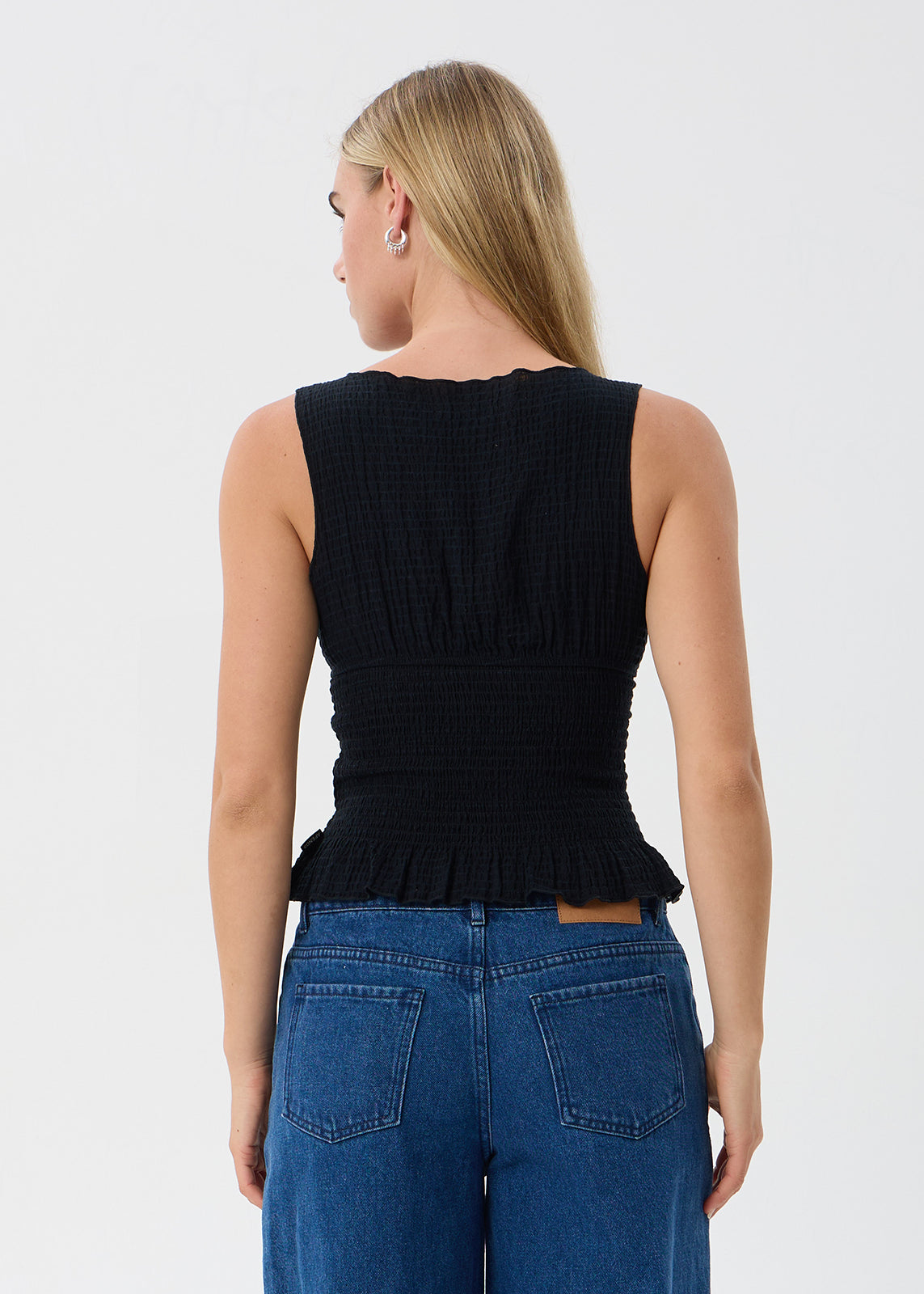 AFENDS Cedar - Seersucker Sleeveless Top - Black