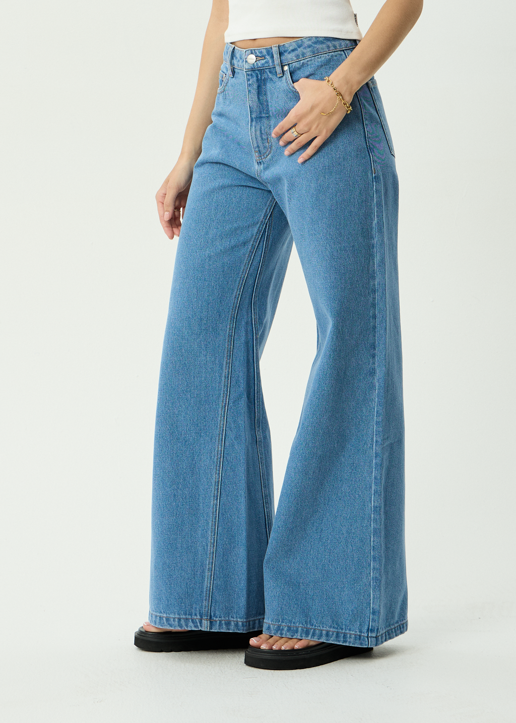 AFENDS Womens Gigi - Denim Flared Leg Jean - Worn Blue