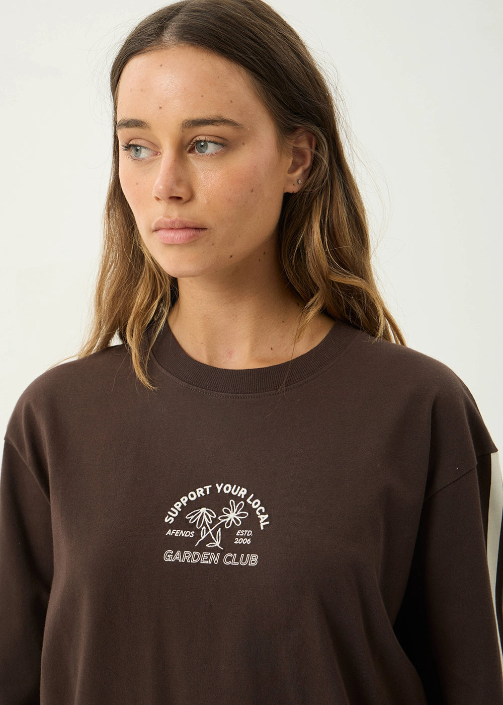 AFENDS Womens Community Garden - Long Sleeve Tee - Coffee