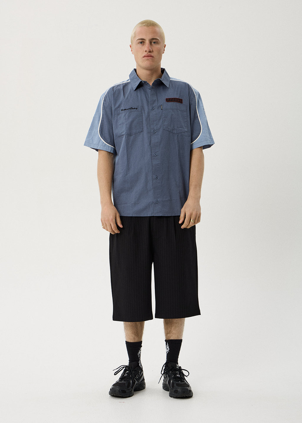 AFENDS Constellation - Short Sleeve Shirt - Slate Blue