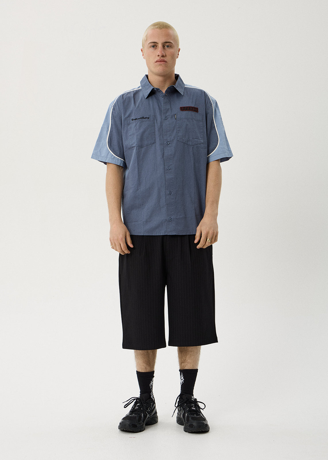AFENDS Constellation - Short Sleeve Shirt - Slate Blue