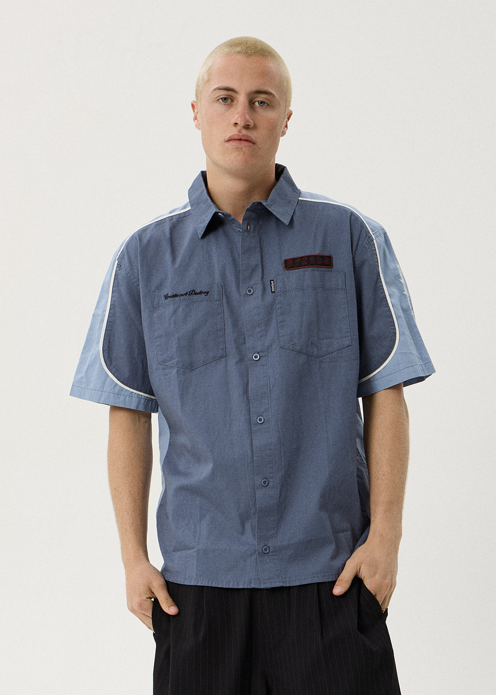 AFENDS Constellation - Short Sleeve Shirt - Slate Blue