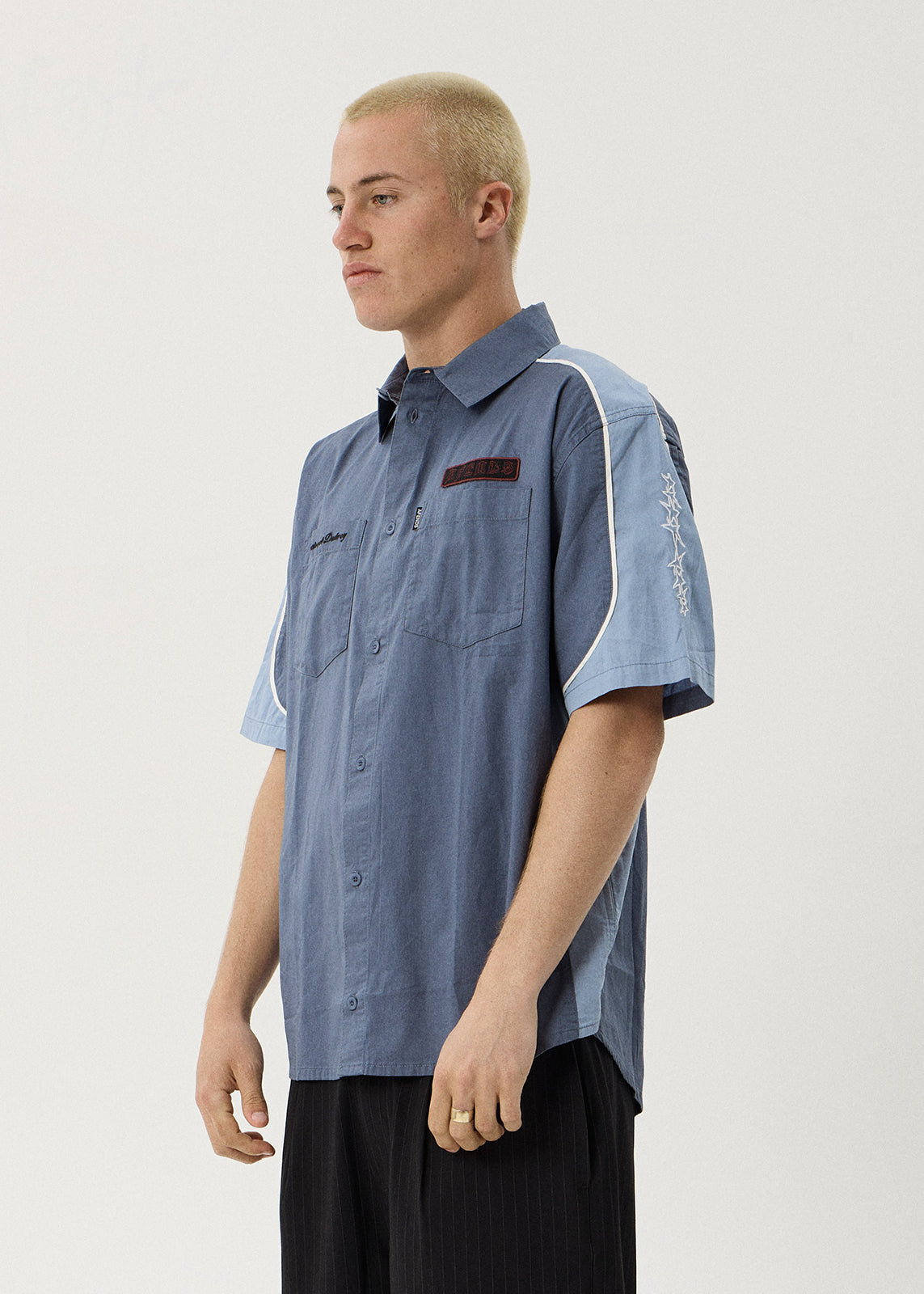 AFENDS Constellation - Short Sleeve Shirt - Slate Blue