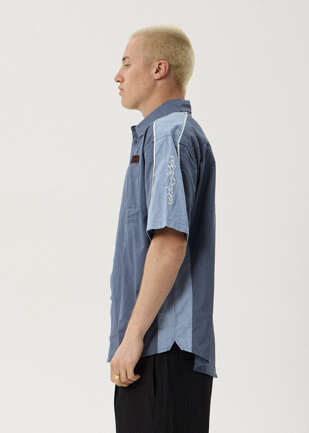 AFENDS Constellation - Short Sleeve Shirt - Slate Blue