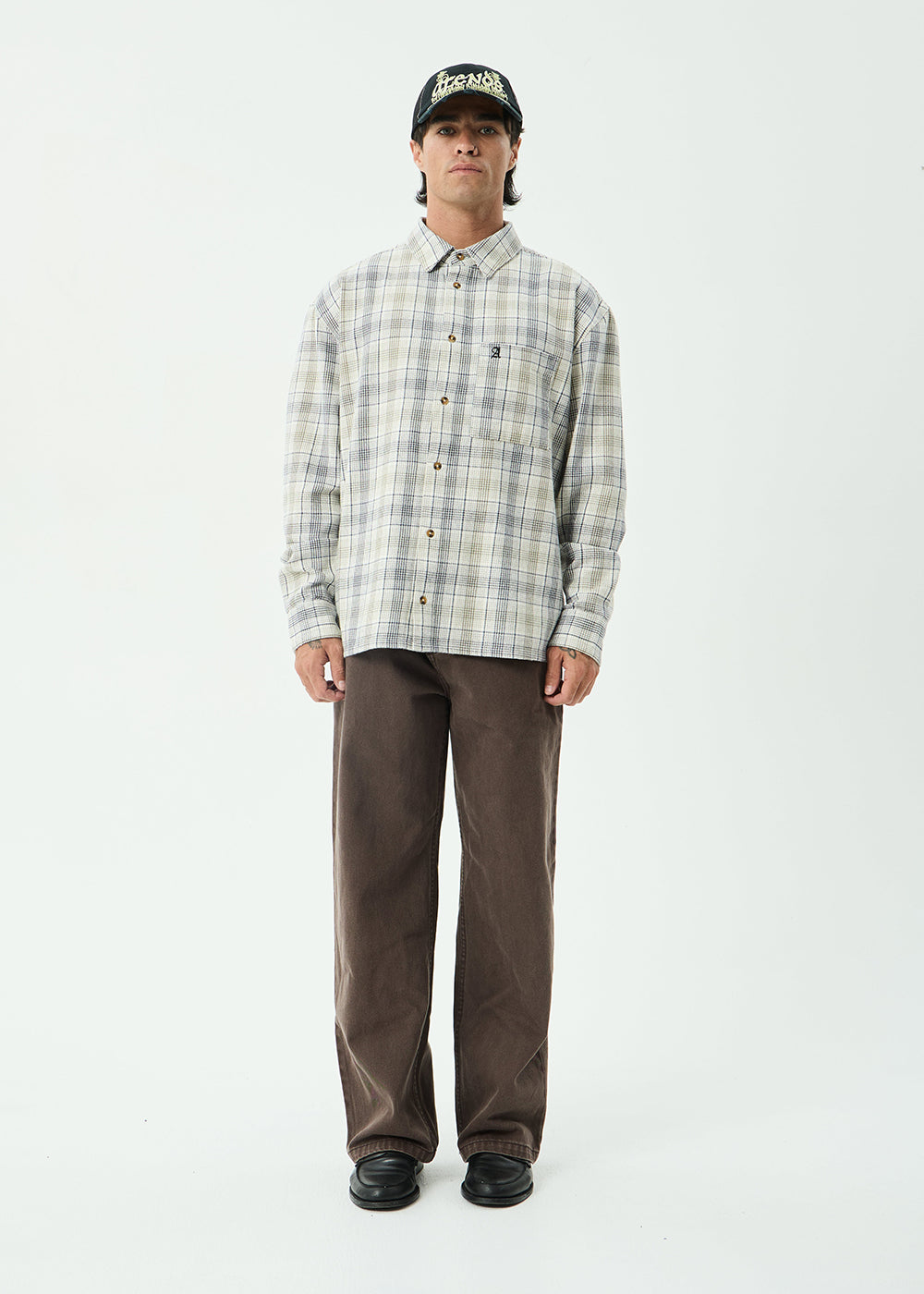 AFENDS Mens Shelter - Flannel Long Sleeve Shirt - White Check