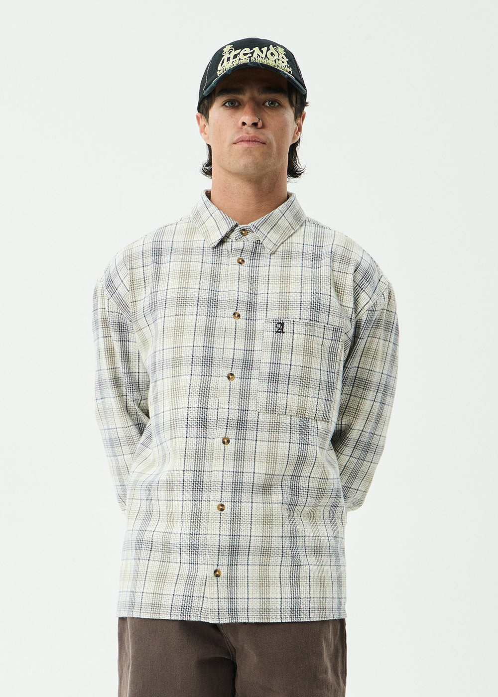 AFENDS Mens Shelter - Flannel Long Sleeve Shirt - White Check