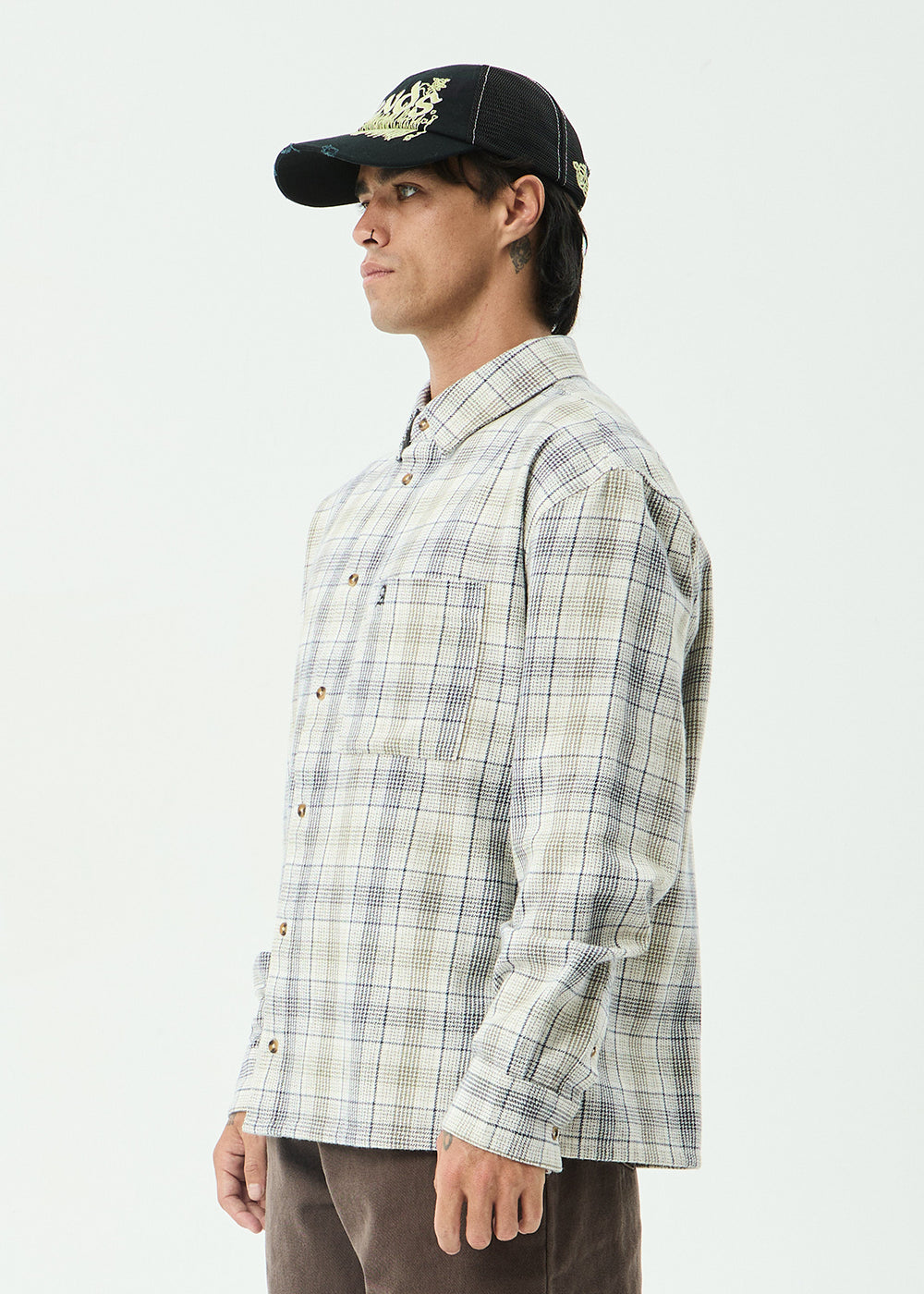 AFENDS Mens Shelter - Flannel Long Sleeve Shirt - White Check