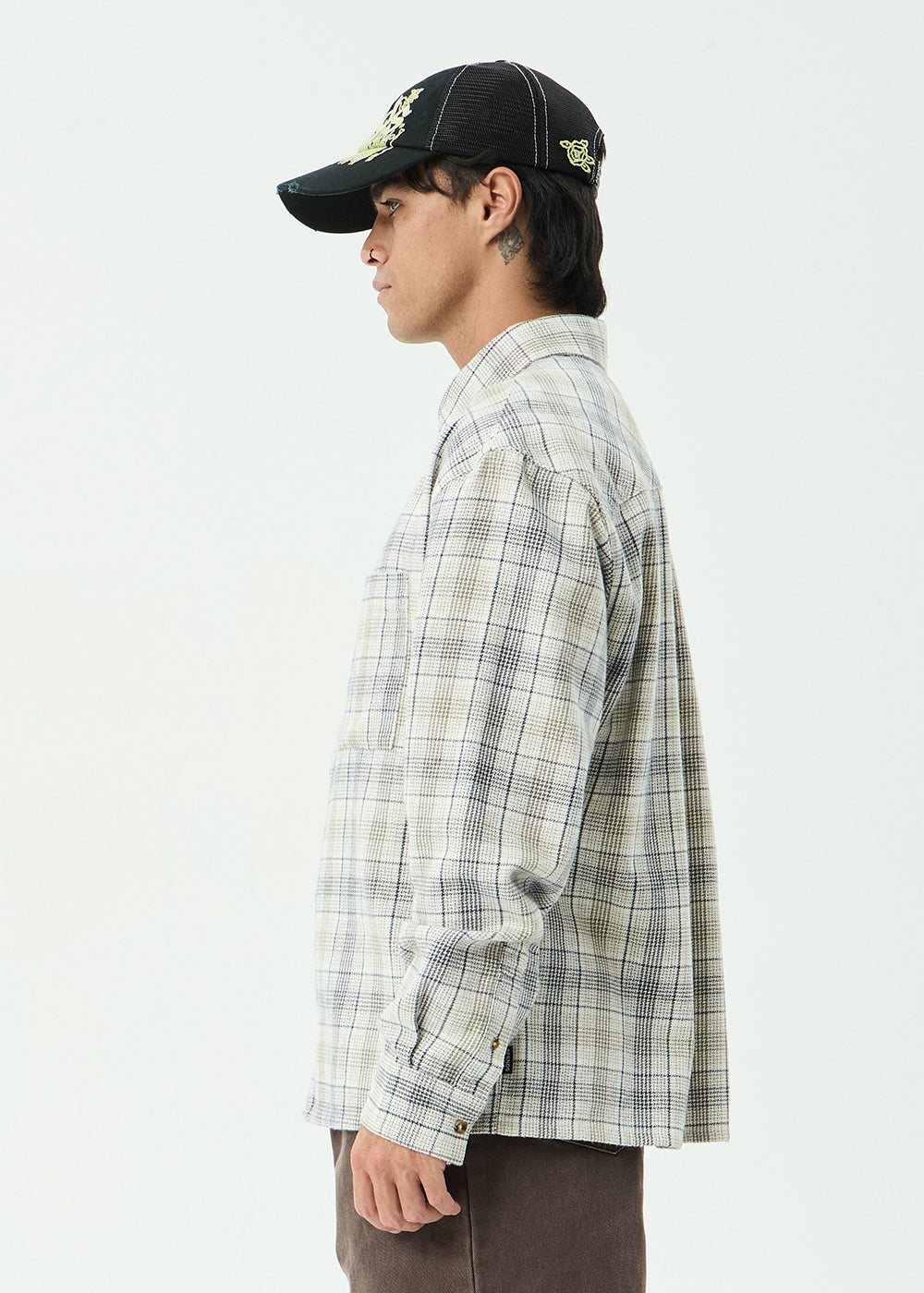AFENDS Mens Shelter - Flannel Long Sleeve Shirt - White Check