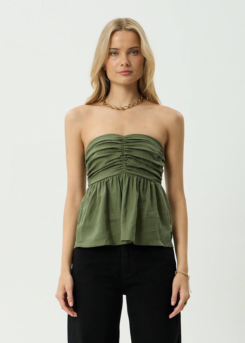 AFENDS Womens Juni - Strapless Top - Deep Olive