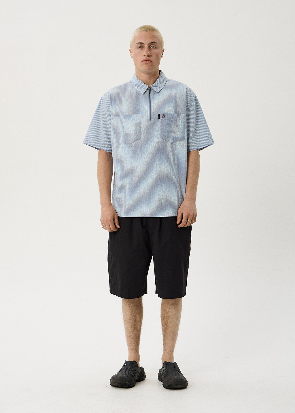AFENDS Nostalgia - Workwear Short Sleeve Shirt - Blue Stripe