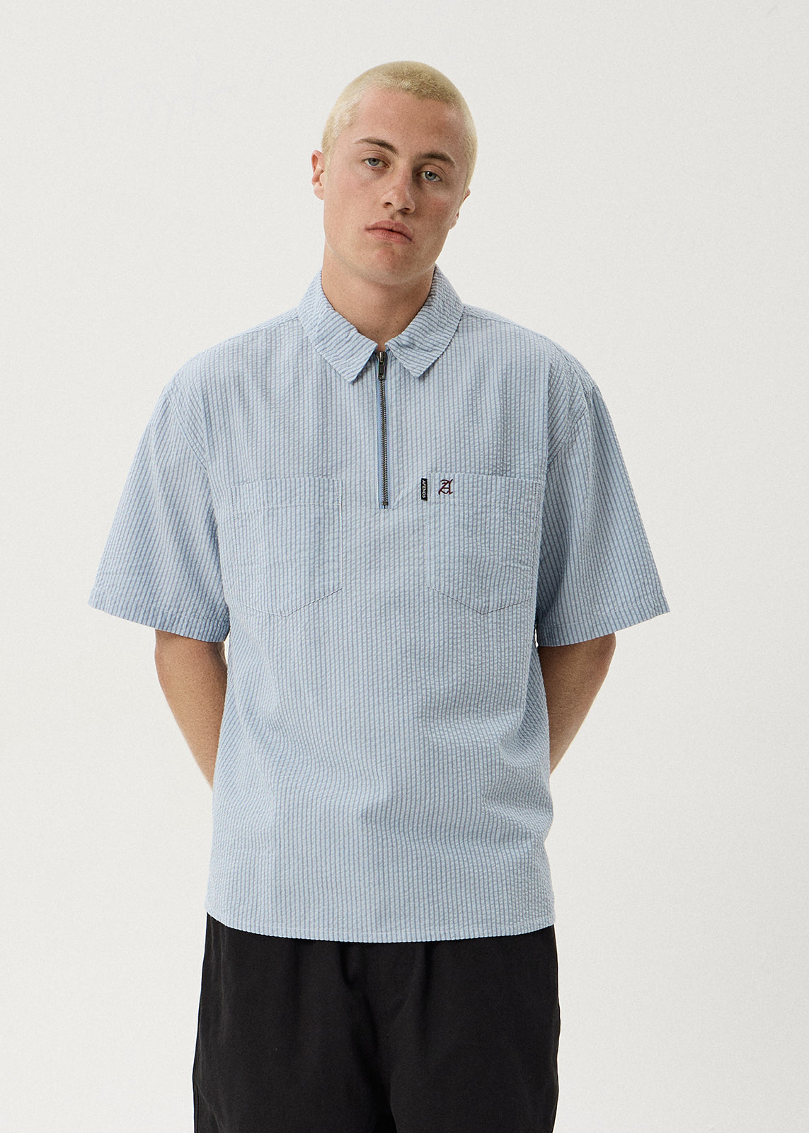 AFENDS Nostalgia - Workwear Short Sleeve Shirt - Blue Stripe