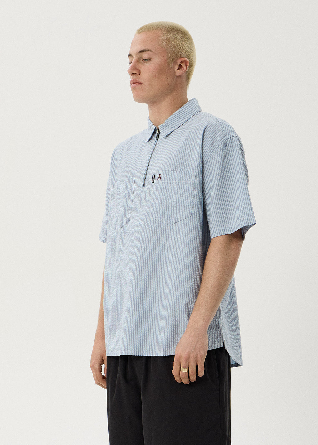 AFENDS Nostalgia - Workwear Short Sleeve Shirt - Blue Stripe