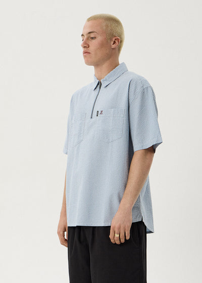AFENDS Nostalgia - Workwear Short Sleeve Shirt - Blue Stripe