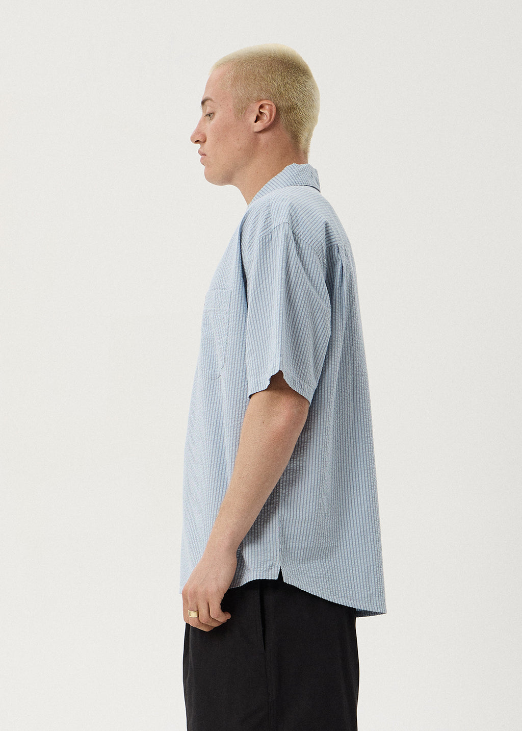 AFENDS Nostalgia - Workwear Short Sleeve Shirt - Blue Stripe