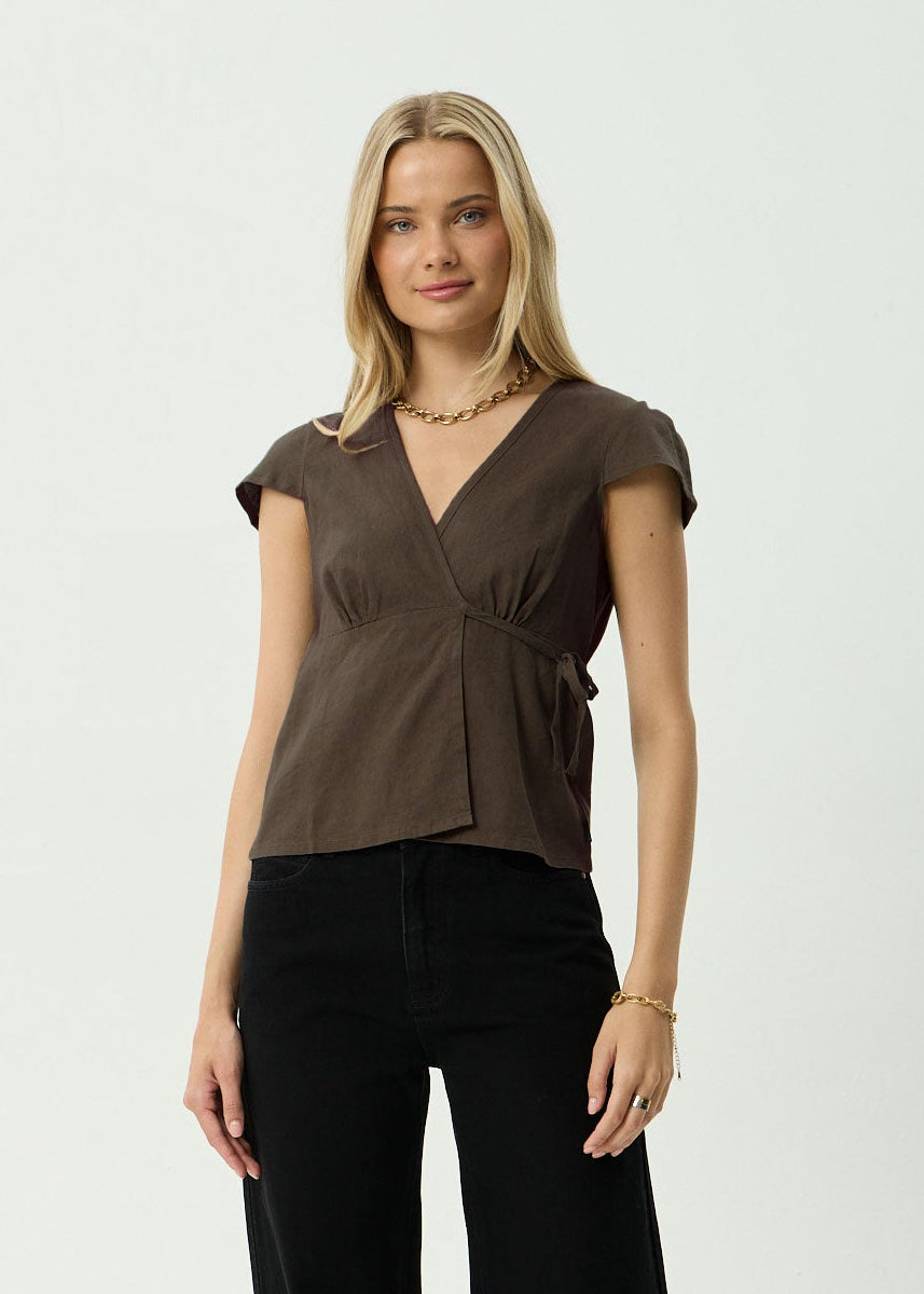 AFENDS Womens Loula - Wrap Top - Coffee