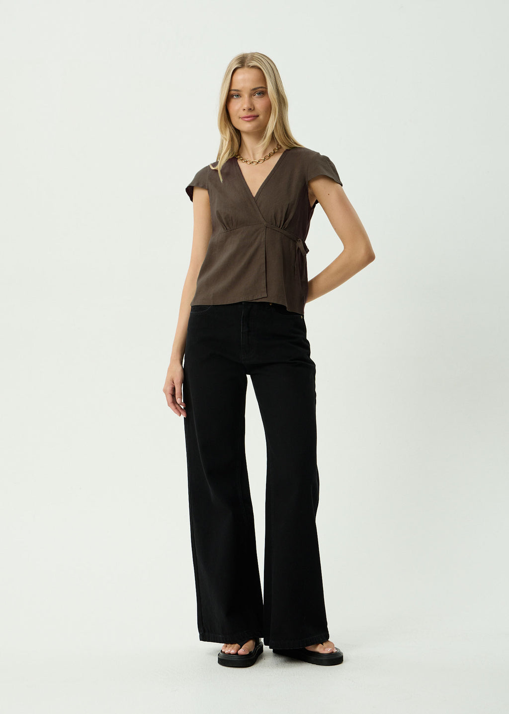 AFENDS Womens Loula - Wrap Top - Coffee