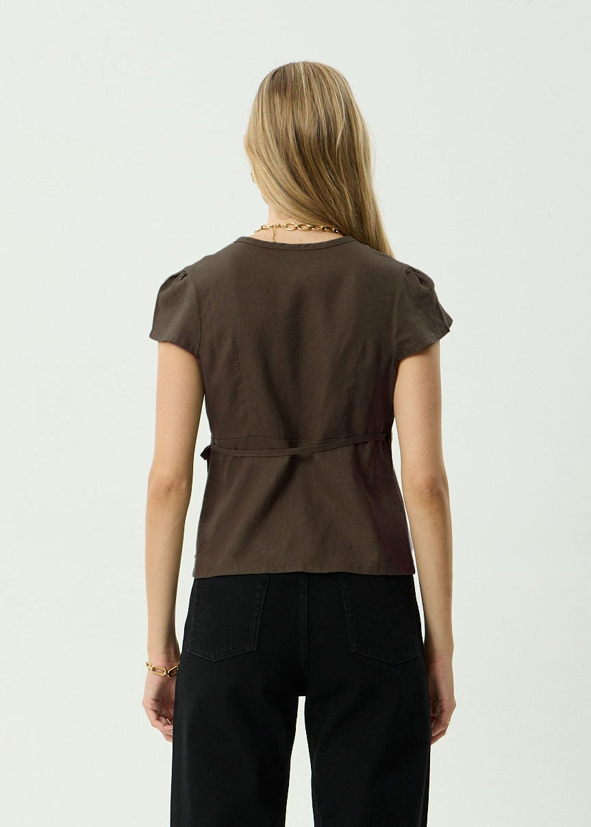 AFENDS Womens Loula - Wrap Top - Coffee