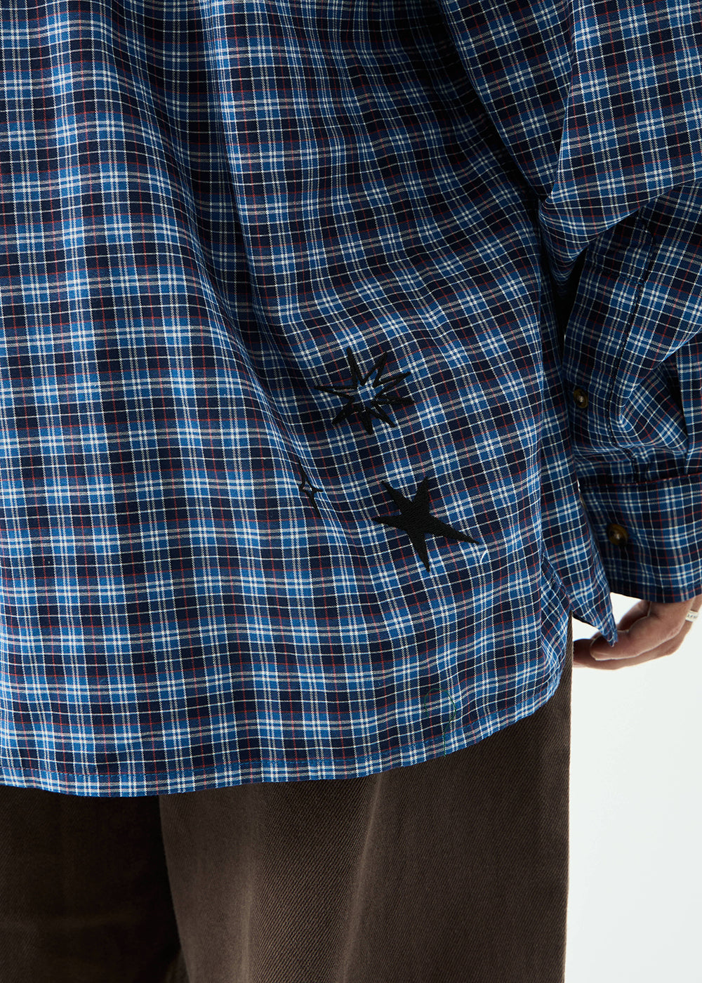 AFENDS Mens Mountains - Oversized Long Sleeve Shirt - Navy Check