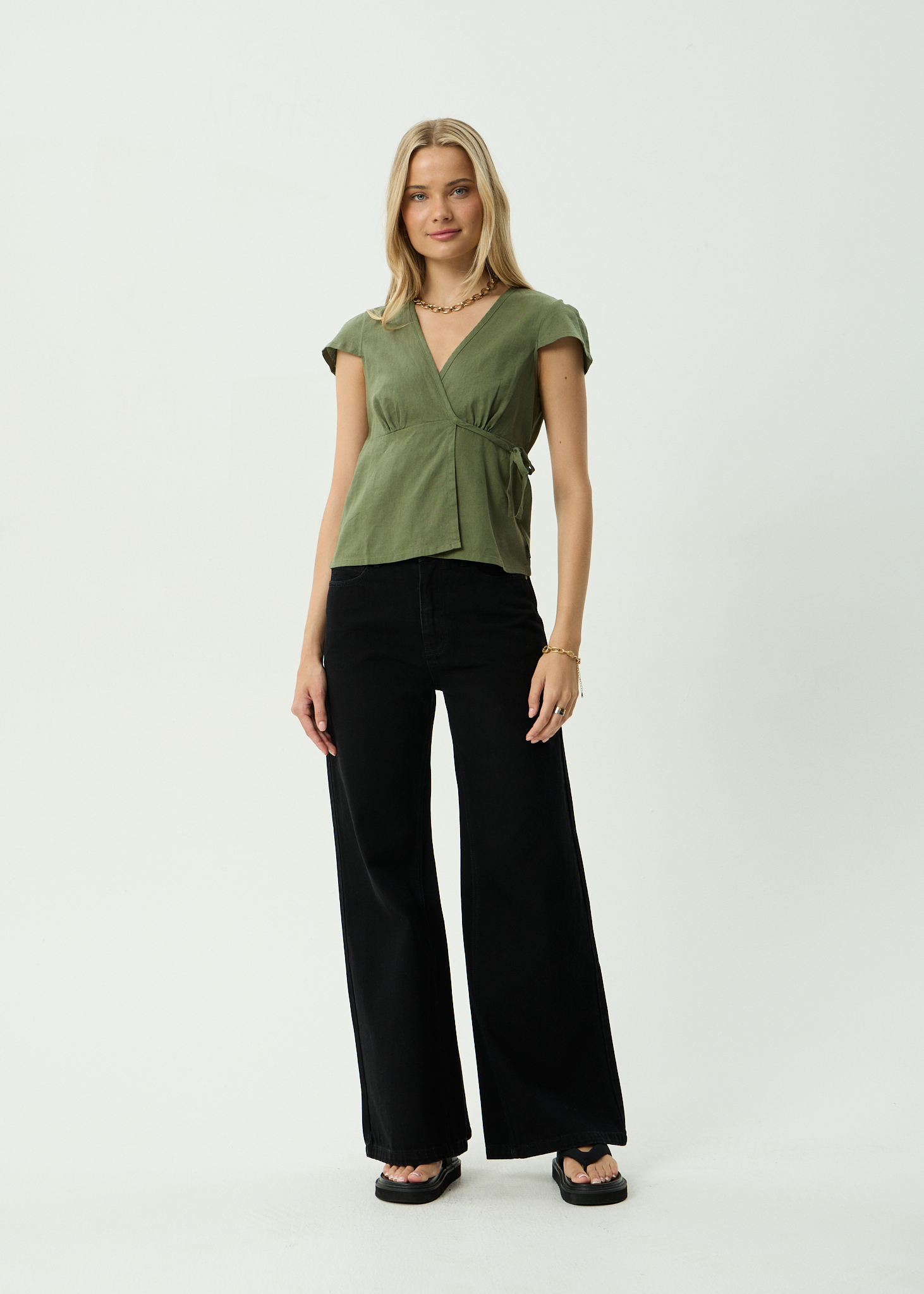 AFENDS Womens Loula - Wrap Top - Deep Olive