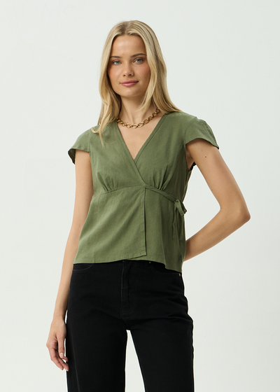 AFENDS Womens Loula - Wrap Top - Deep Olive