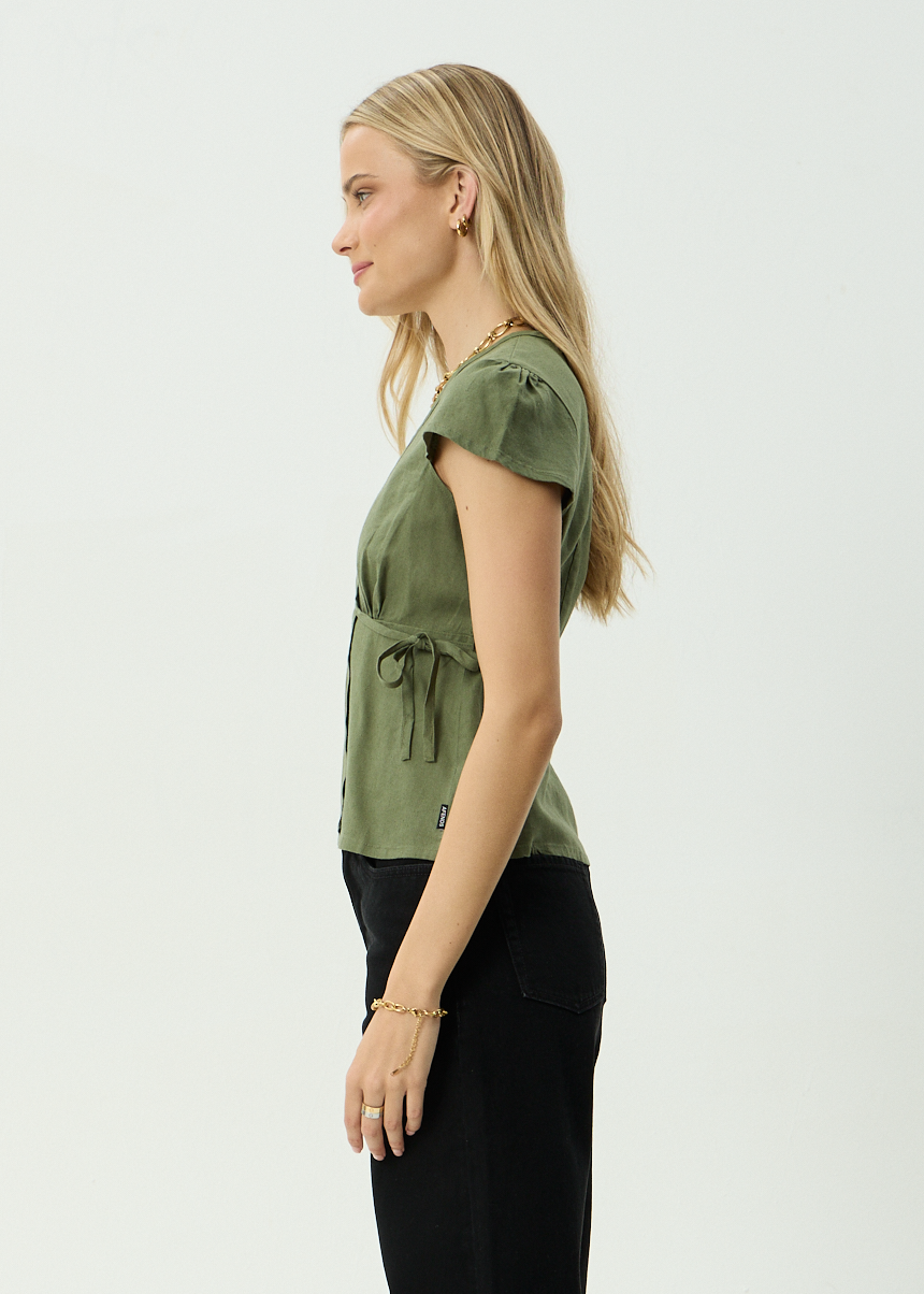 AFENDS Womens Loula - Wrap Top - Deep Olive