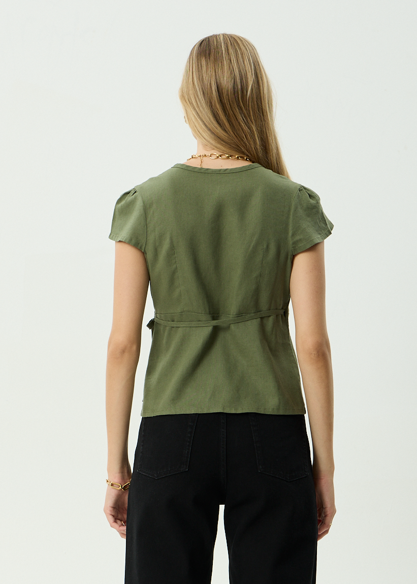 AFENDS Womens Loula - Wrap Top - Deep Olive