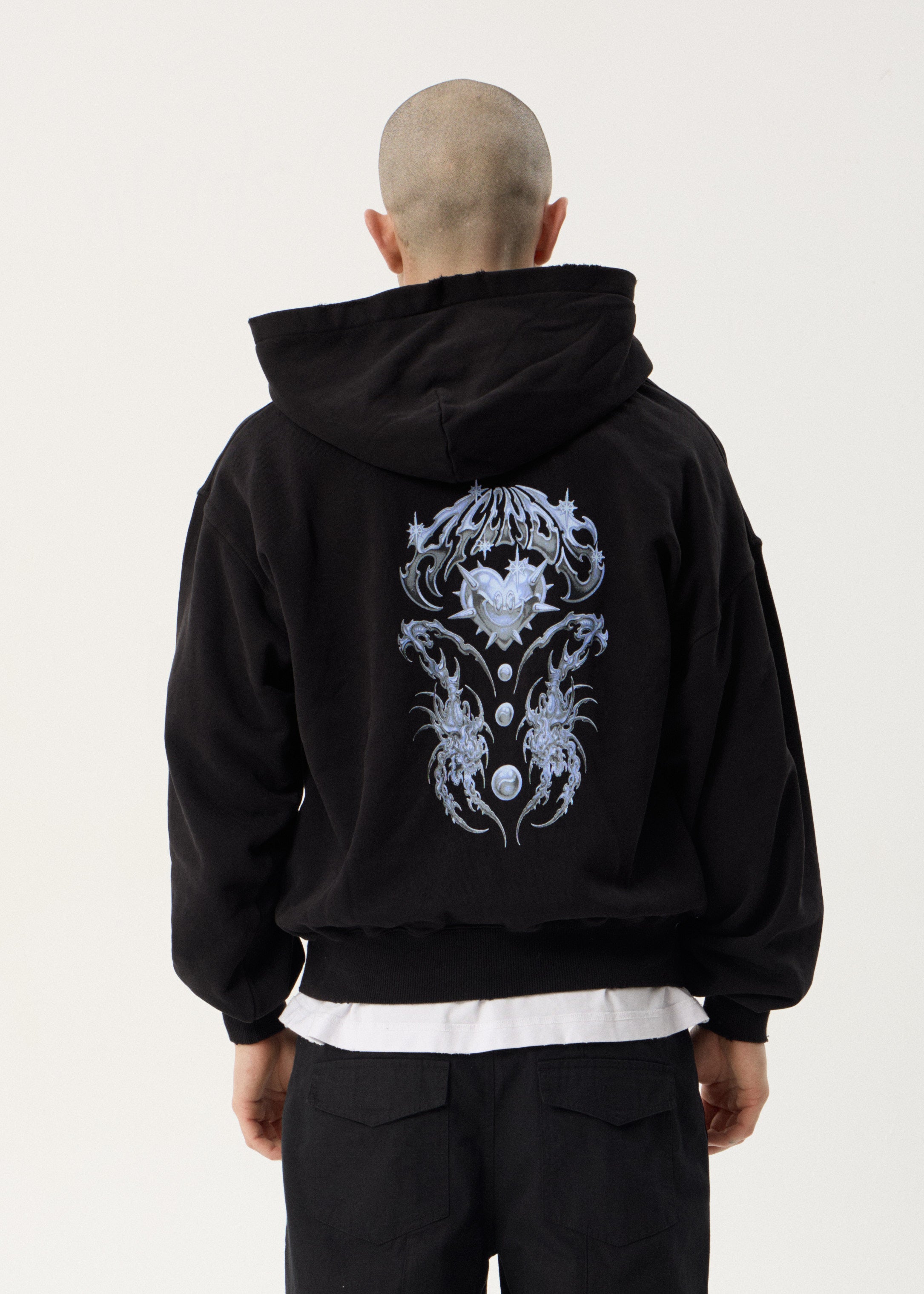 Scorpius Distressed Boxy Zip Hood - Stone Black | AFENDS
