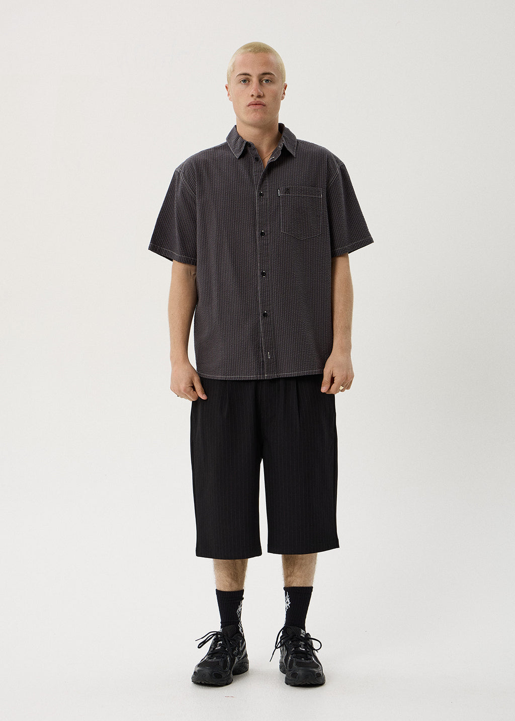 AFENDS Static - Short Sleeve Shirt - Black Stripe
