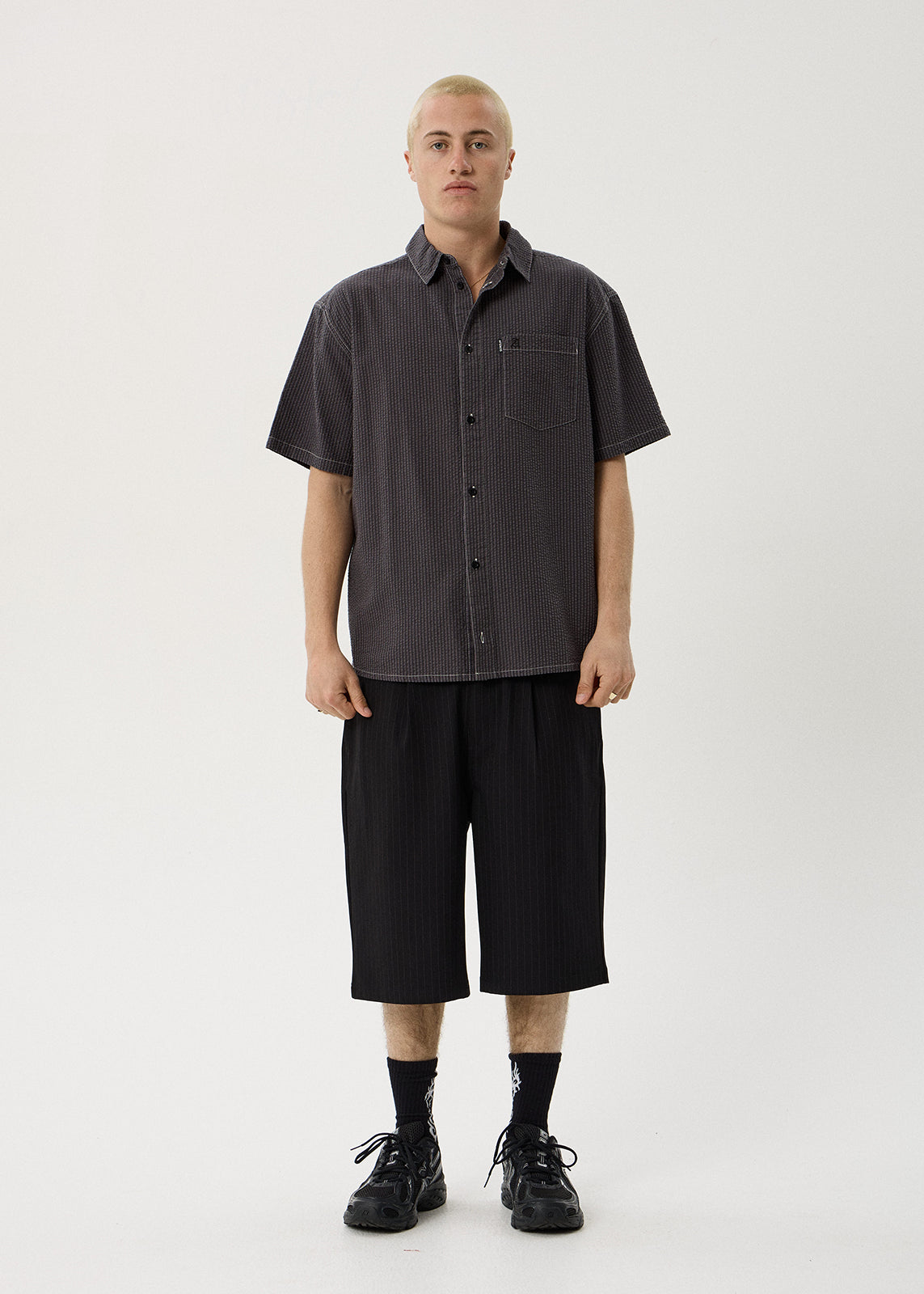 AFENDS Static - Short Sleeve Shirt - Black Stripe