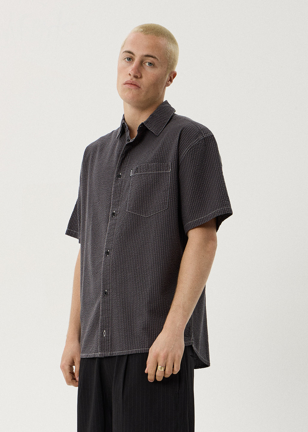 AFENDS Static - Short Sleeve Shirt - Black Stripe