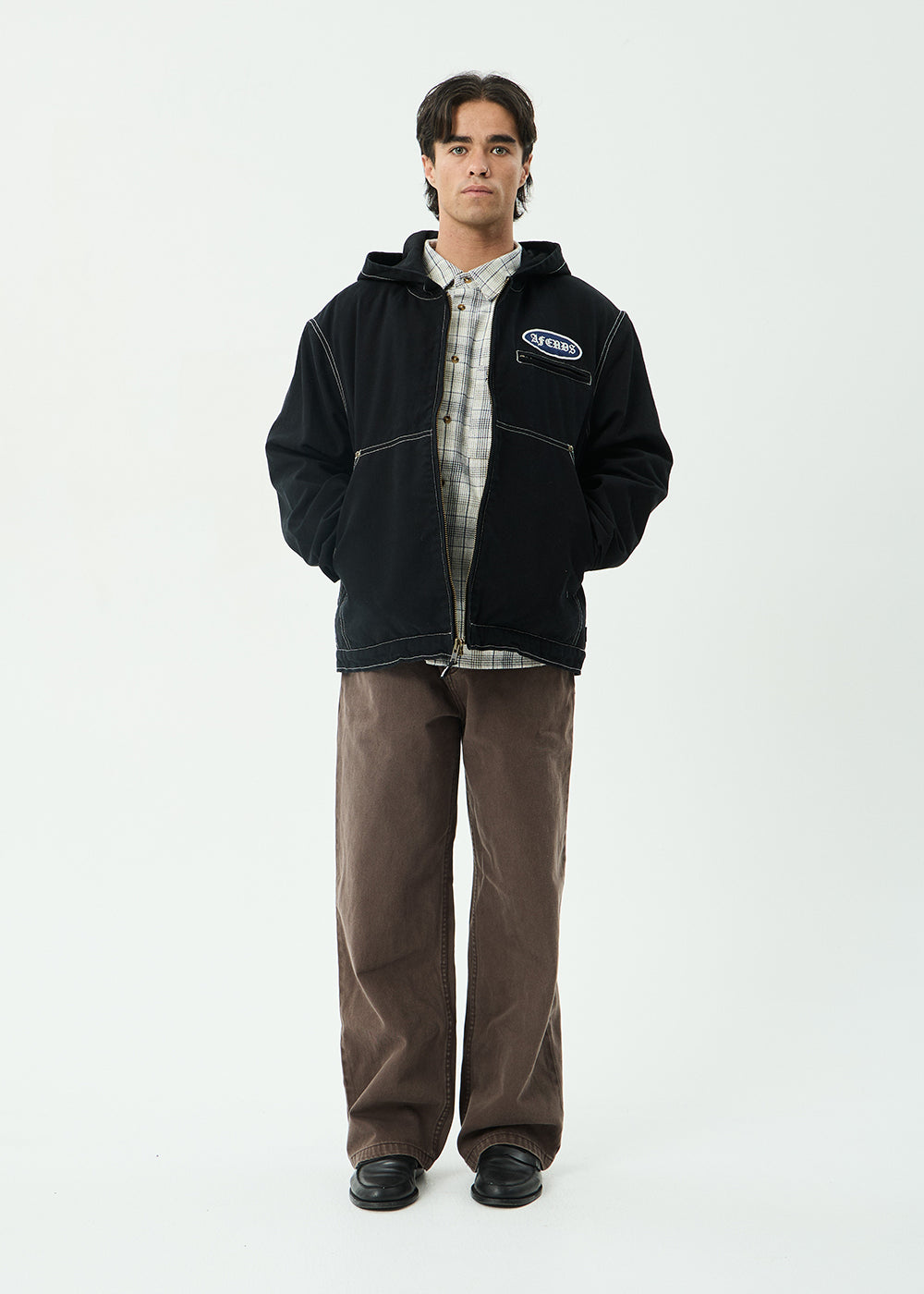 AFENDS Mens Supply - Workwear Hooded Jacket - Stone Black