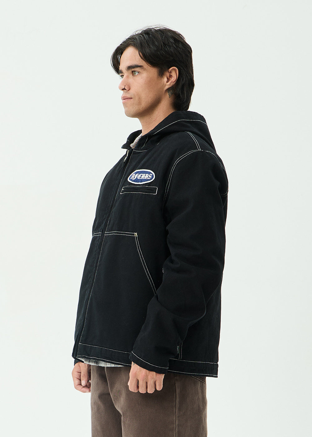 AFENDS Mens Supply - Workwear Hooded Jacket - Stone Black