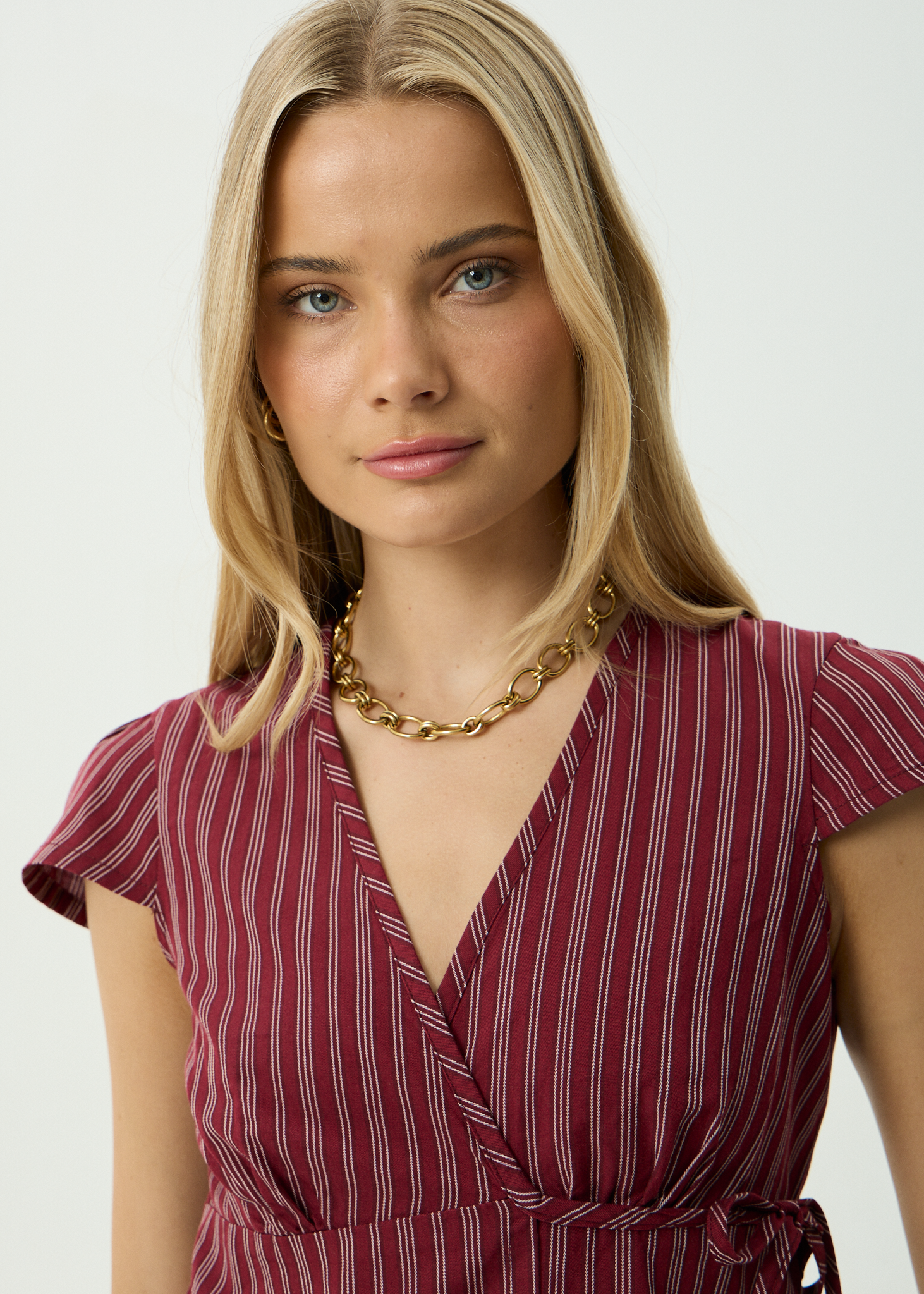 AFENDS Womens Ledger - Wrap Top - Burgundy Stripe