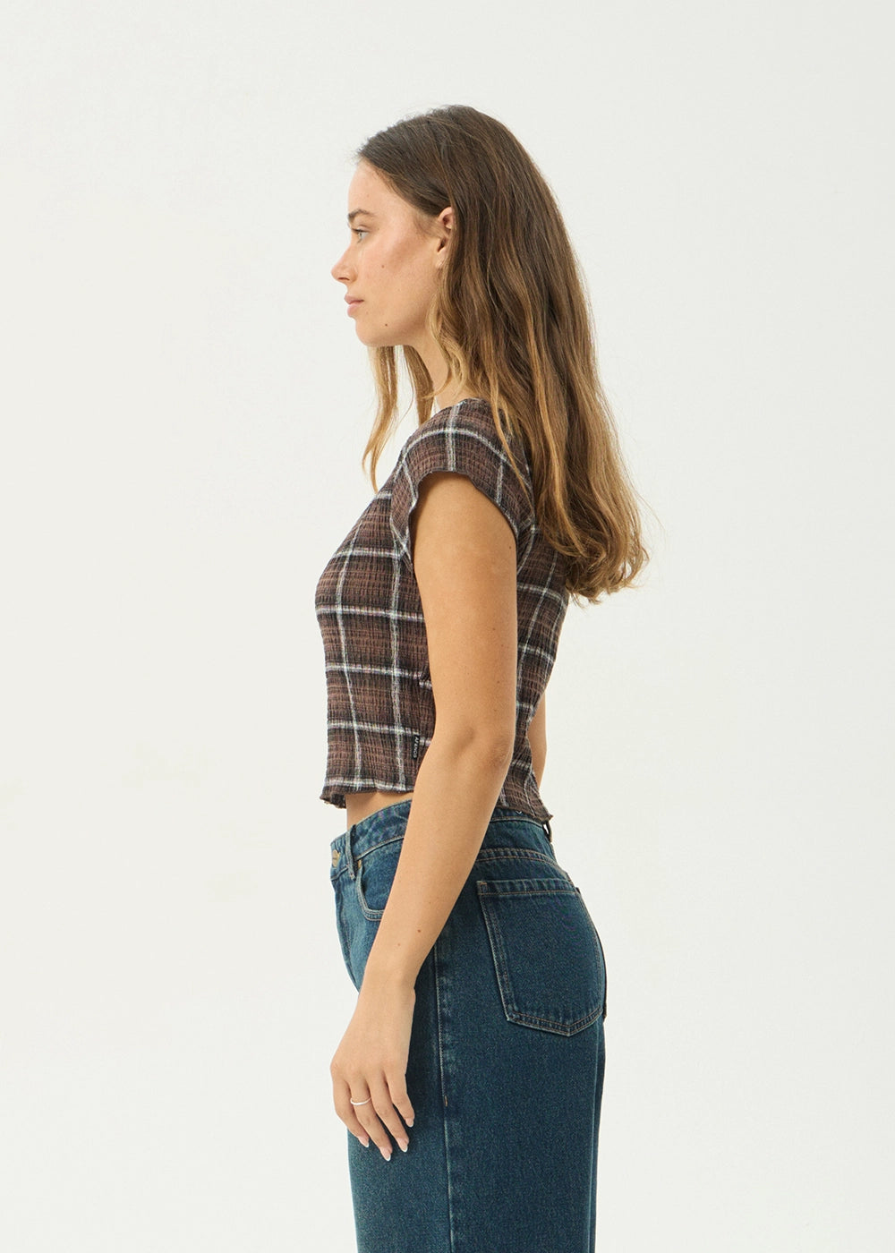AFENDS Womens Darcy - Seersucker Top - Coffee Check
