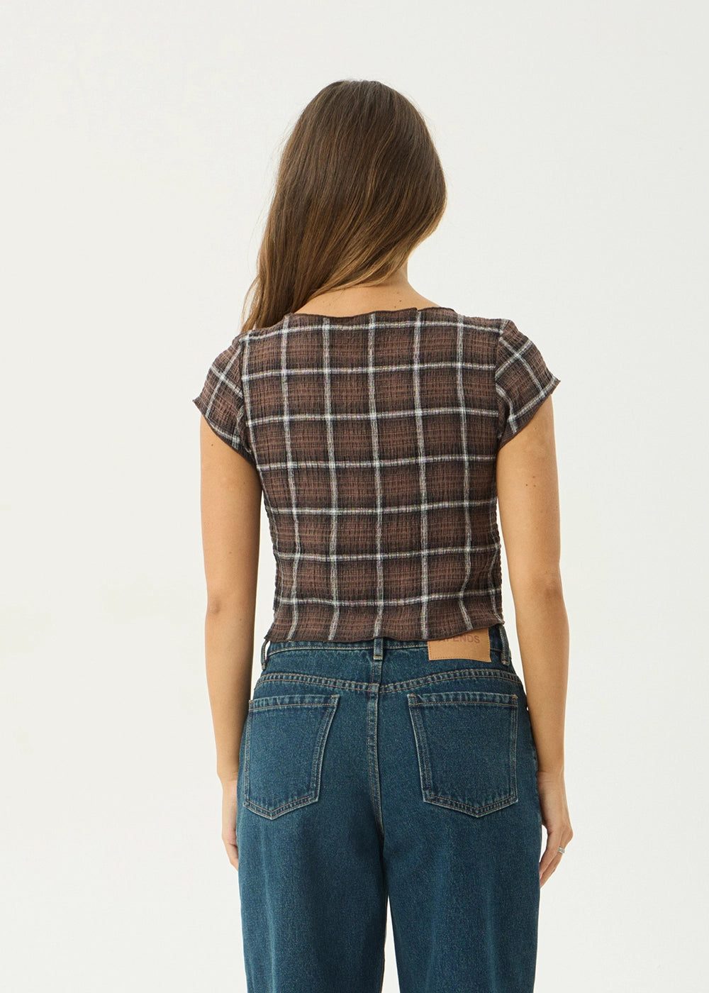 AFENDS Womens Darcy - Seersucker Top - Coffee Check